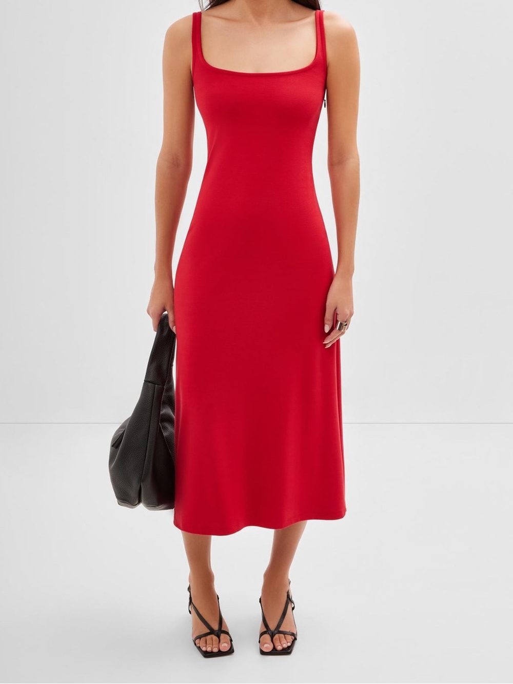 Marcella NYC CRAWFORD European Ponte Square-Neck Midi Dress in red size large